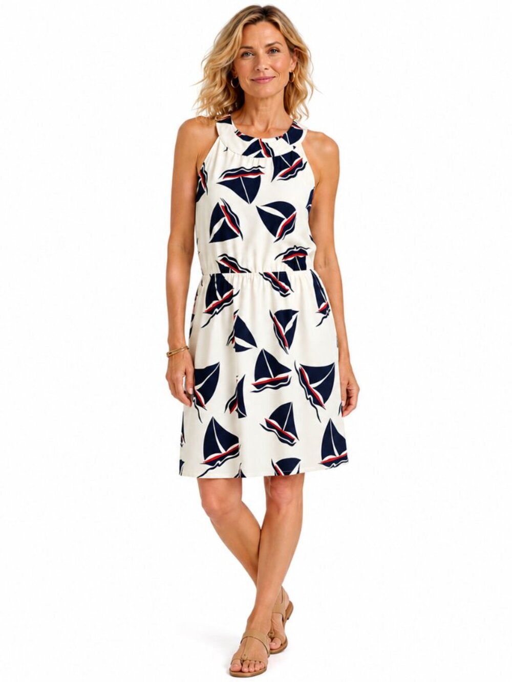 Market & Spruce Sailboats‎ Halter Dress S Nautical Americana Preppy Coastal